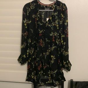 Anthropologie black floral sheer tunic